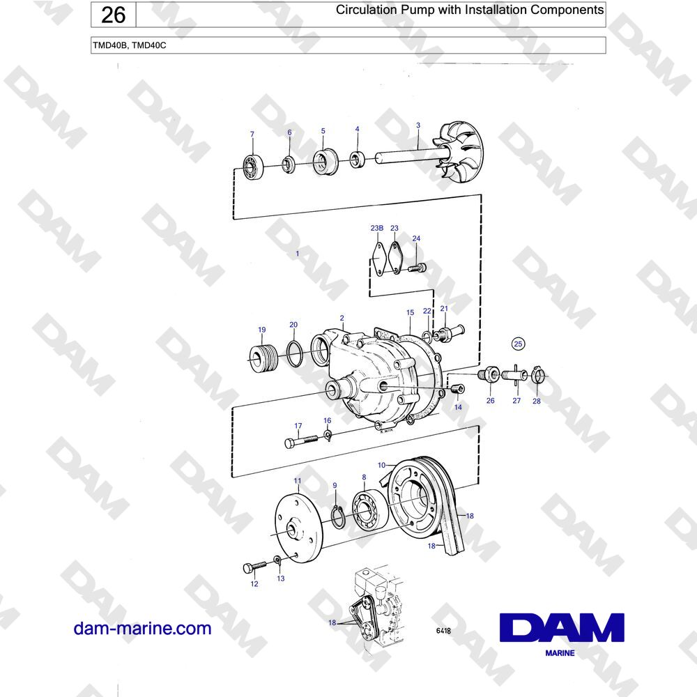 Spare parts and exploded views for Volvo Penta AQAD40A